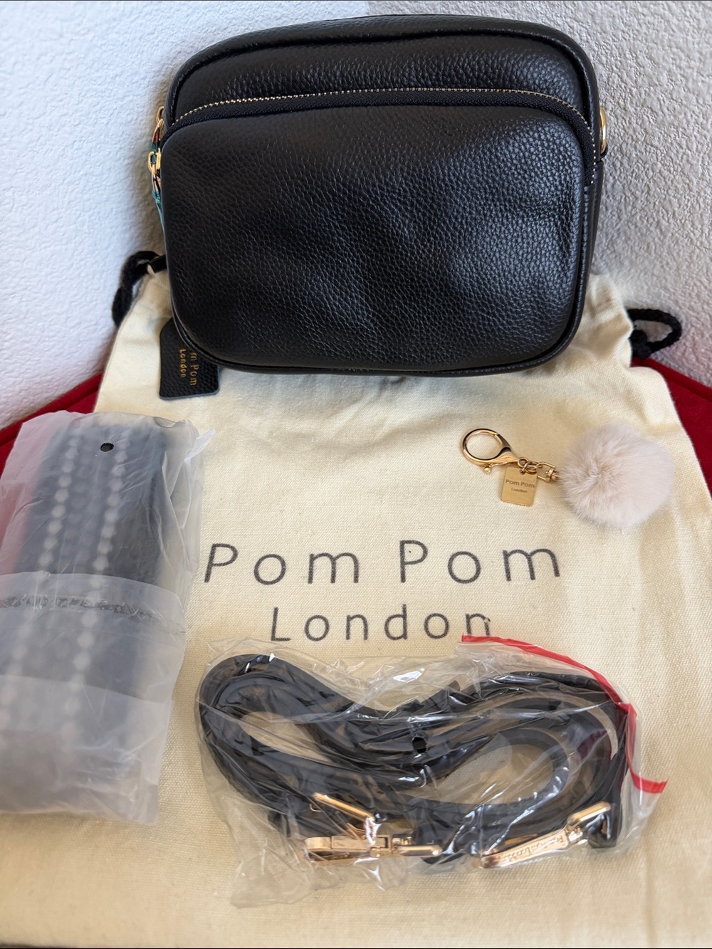 NWT ORIGINAL Pom Pom London BLACK Mayfair Crossbody Bag .